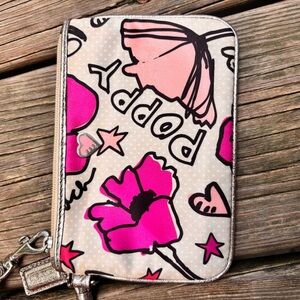 Coach Poppy Pink and Cream Floral Wristlet